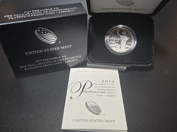 2019 Preamble To The Declaration Of Independence Platinum Proof Coin Liberty