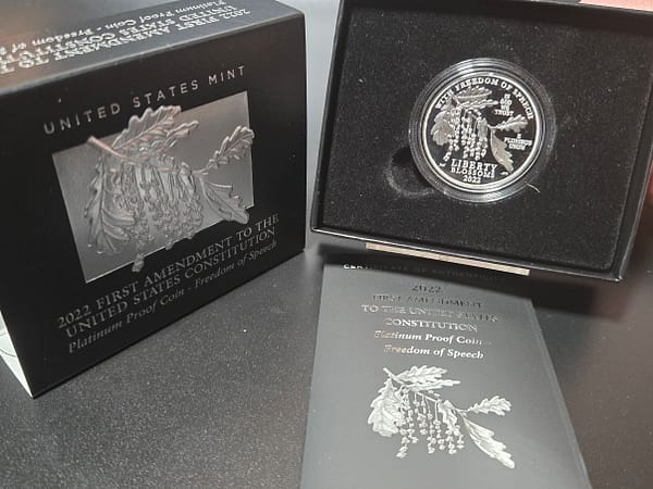 2022 First Amendment To The United States Constitution Platinum Proof Coin Freedom Of Speech