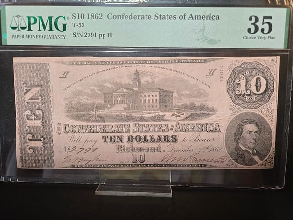 $10 Confederate Note 1862 VF35