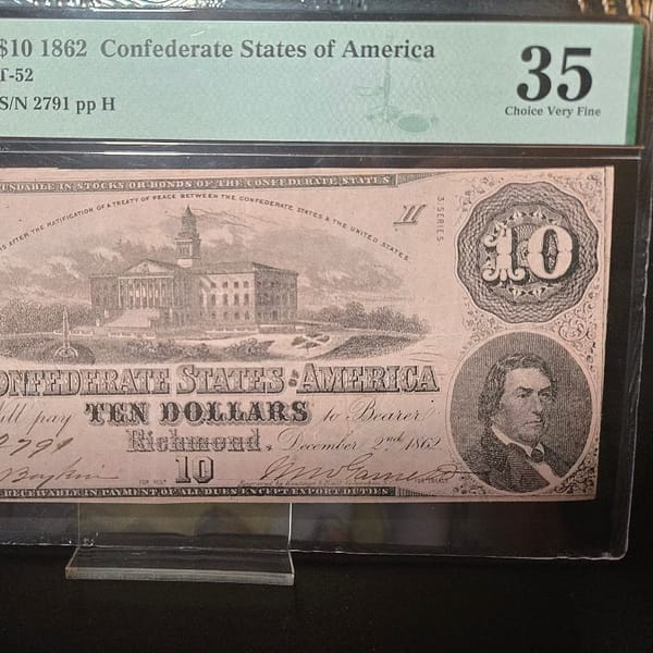 $10 Confederate Note 1862 VF35