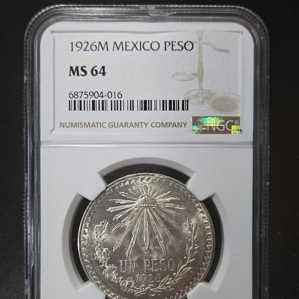 1926M Mexico Peso NGC MS 64