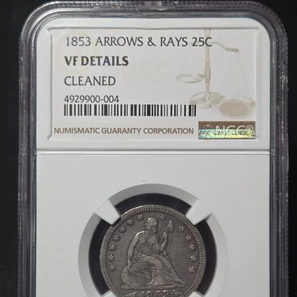 1853 Arrows & Rays Quarter VF Cleaned