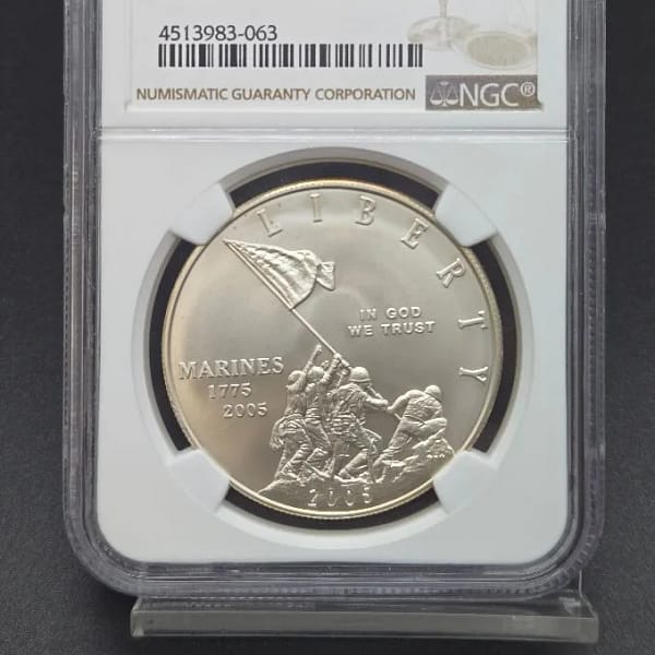 2005 P Marines Silver $1 NGC MS70