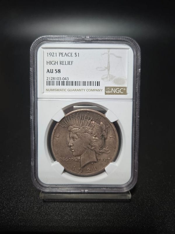 1921 NGC AU58 High Relief Peace Dollar