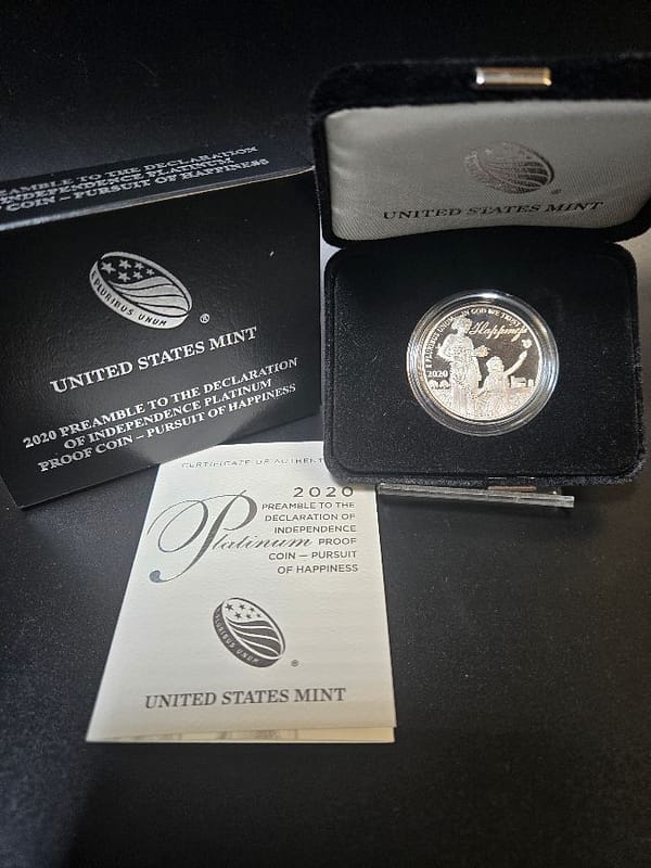 2020 Preamble To The Declaration Of Independence Platinum Proof Coin Pursuit Of Happiness
