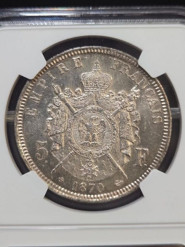 1870BB 5 Franc Napoleon III NGC UNC Details - Image 4
