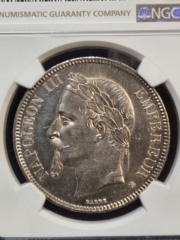 1870BB 5 Franc Napoleon III NGC UNC Details - Image 5
