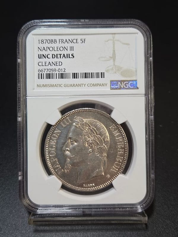 1870BB 5 Franc Napoleon III NGC UNC Details
