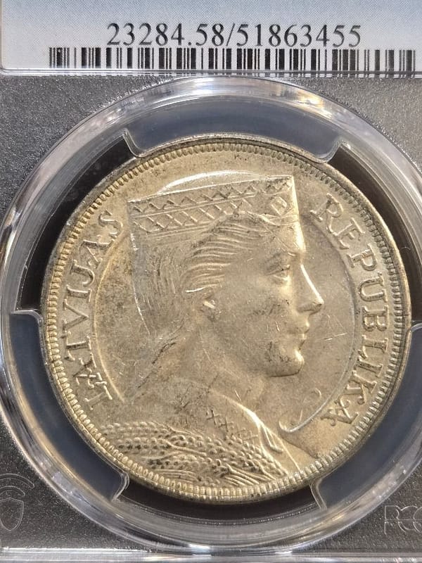 1931 PCGS AU58 Latvia 5 Lat - Image 5