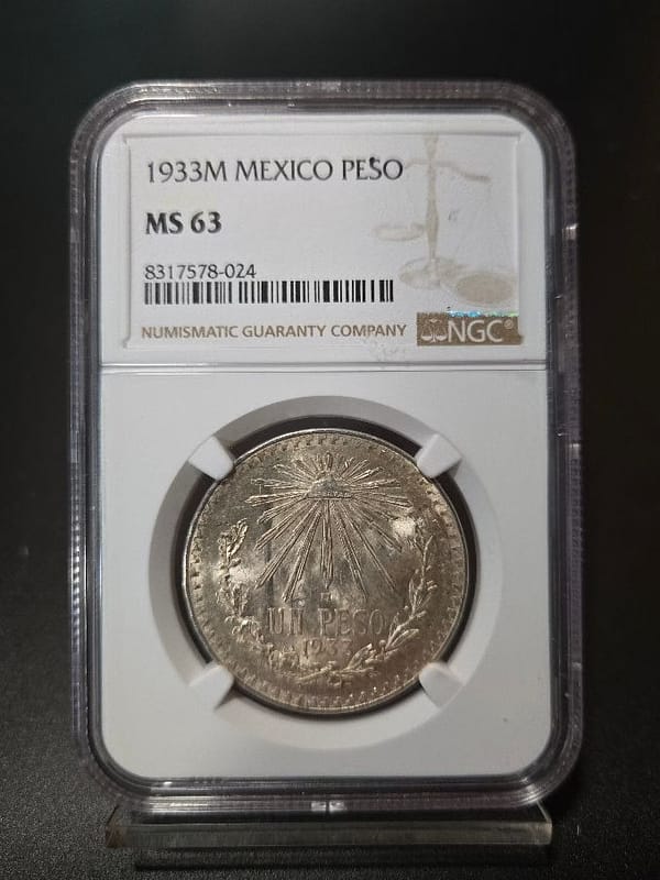 1933M Mexico Peso NGC MS 63