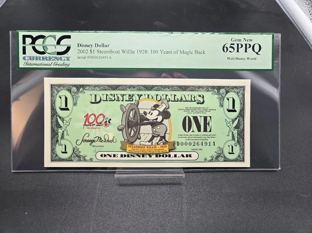 2002 $1 Steamboat Willie 1928 100 Years