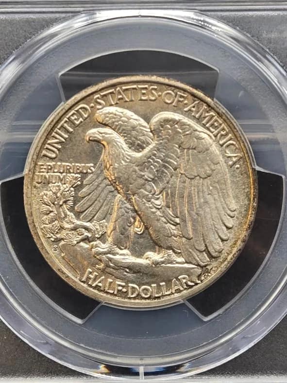 1917-S Walking Liberty PCGS AU58 Reverse 50c