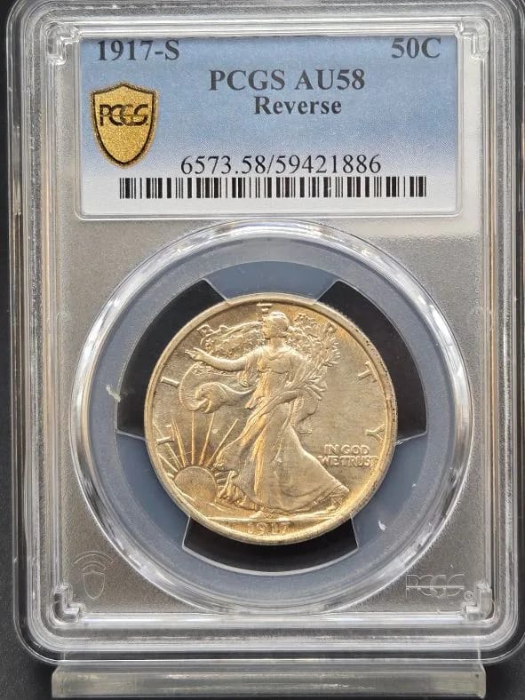 1917-S Walking Liberty PCGS AU58 Reverse 50c